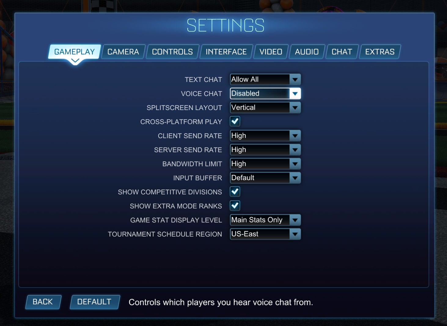 Rocket League Chat Settings