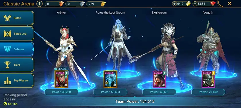 raid: shadow legends arena defense team